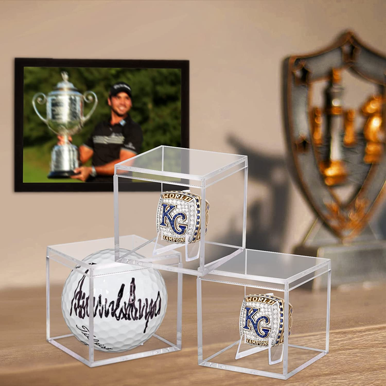 3 Pack Championship Ring Display Case Clear Acrylic Display Case Mini Baseball S