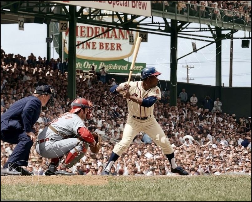 Johnny Bench Hank Aaron Photo 8X10 – 1970 Crosley Field COLORIZED FREE SHIPPING