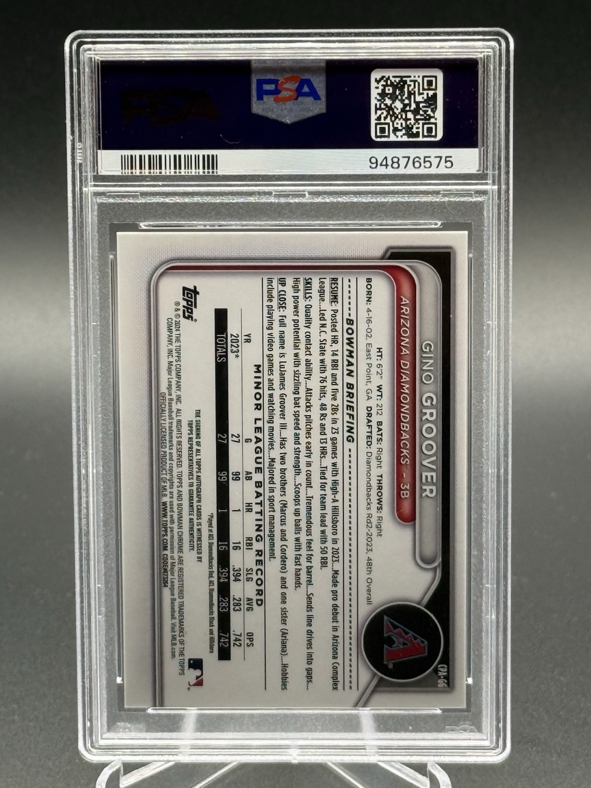 2024 Bowman GINO GROOVER 1st HTA Choice Auto /150 CPA-GG PSA 9