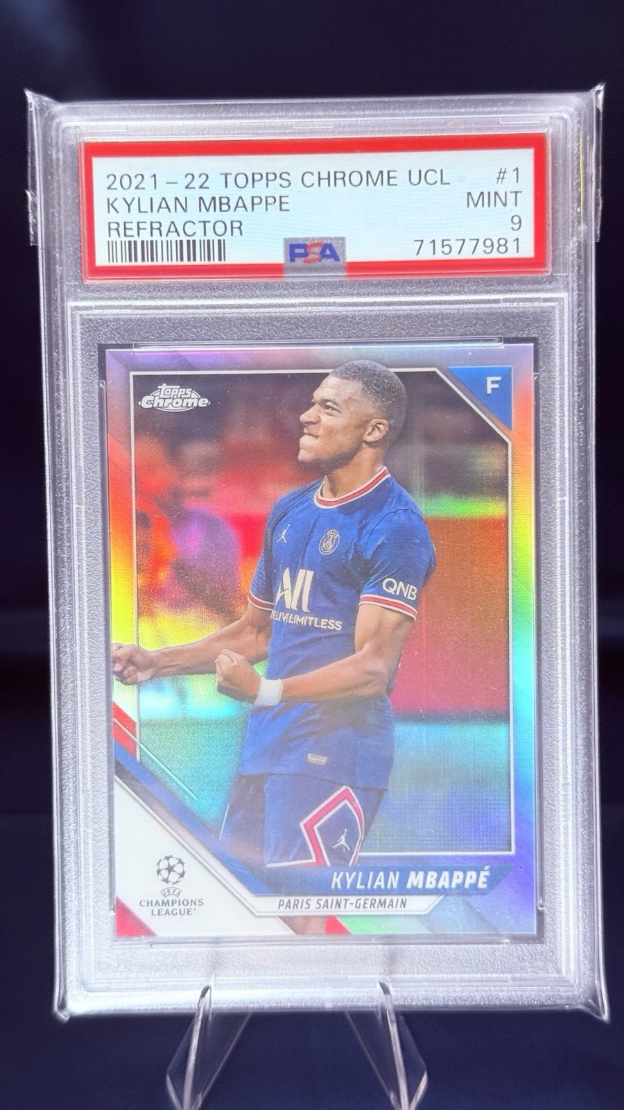 2021 Topps Chrome UCL Kylian Mbappe PSA 9 MINT REFRACTOR #1 PSG France LEGEND!!!