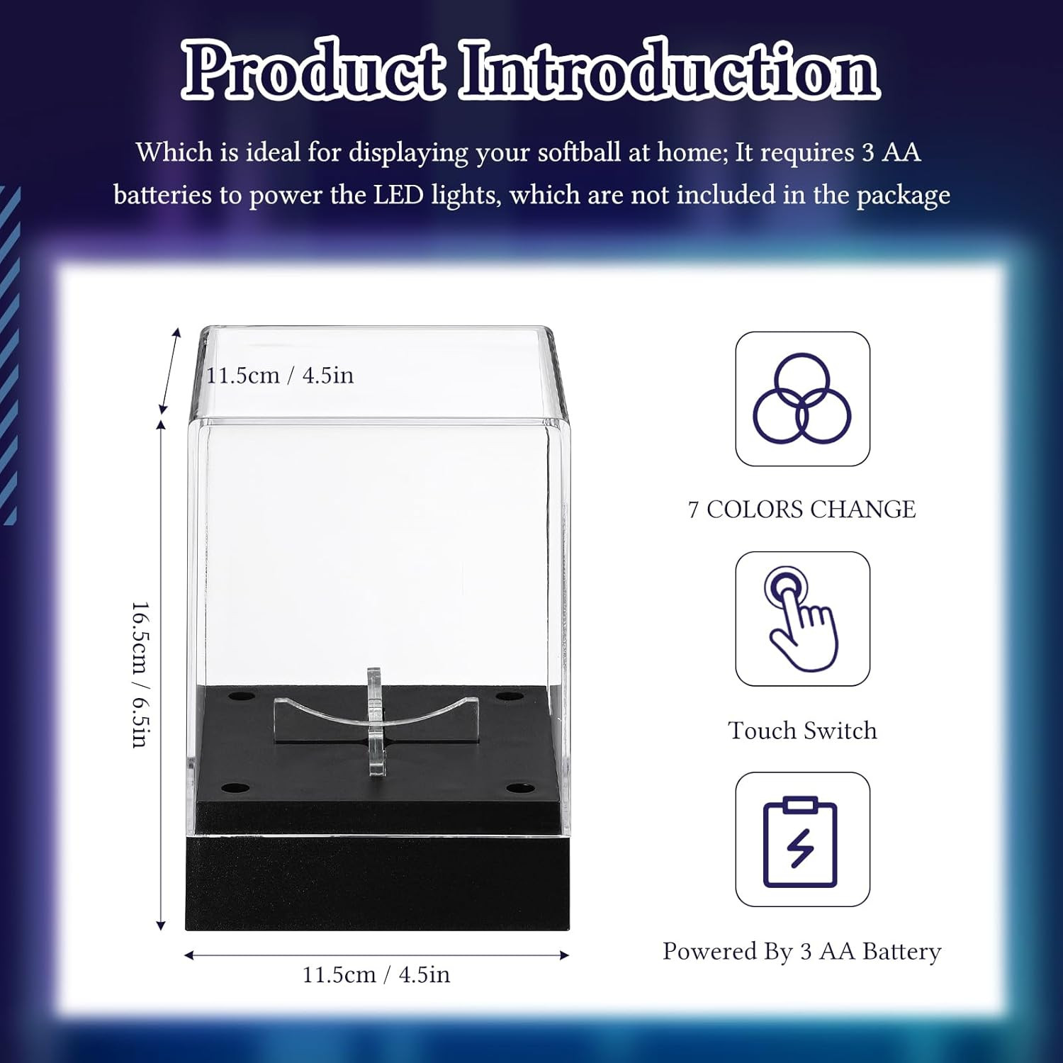1 Pcs Softball Display Case with LED Light, Acrylic Light up Softball Display Ca