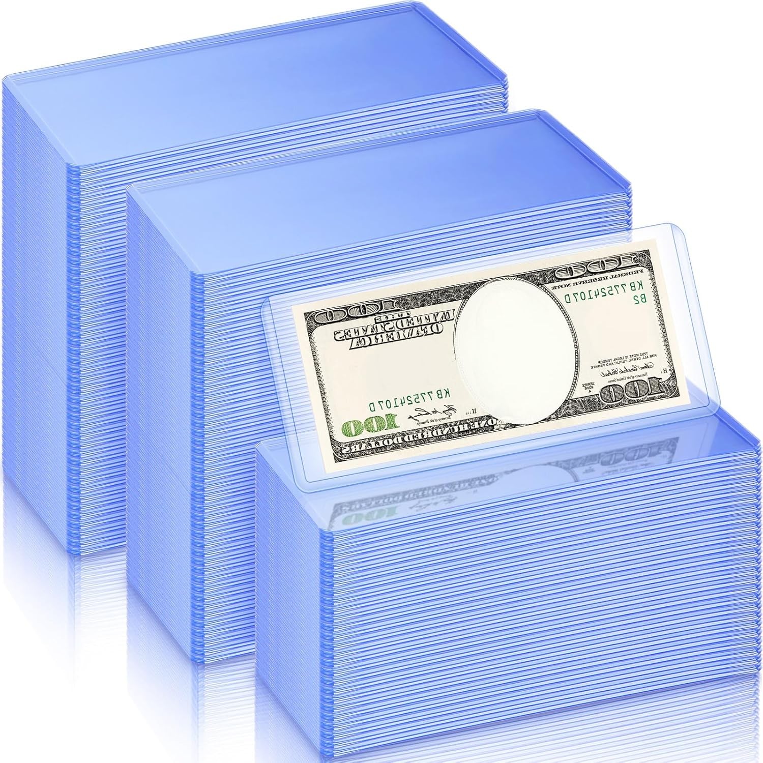 Yexiya 600 Pcs Dollar Bill Holders PVC Currency Holder Transparent Blue
