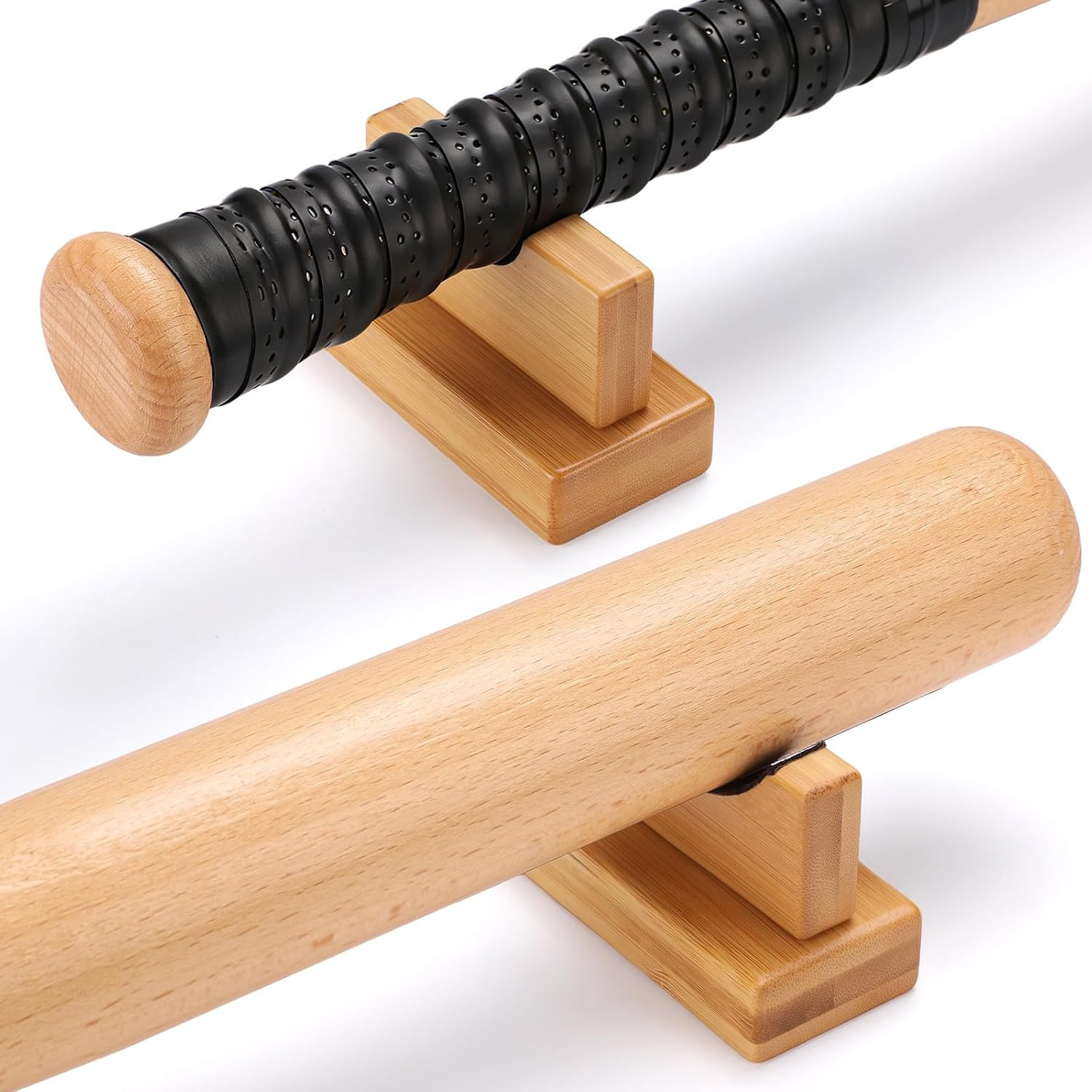 Baseball Bat Display Case – 2PCS Sturdy Stand, Horizontal Rack, Burlywood