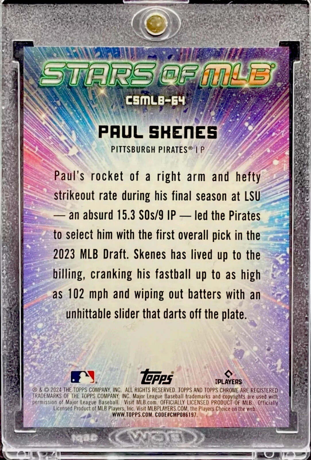 Paul Skenes RARE ROOKIE REFRACTOR TOPPS CHROME INVESTMENT CARD SSP PIRATES MINT
