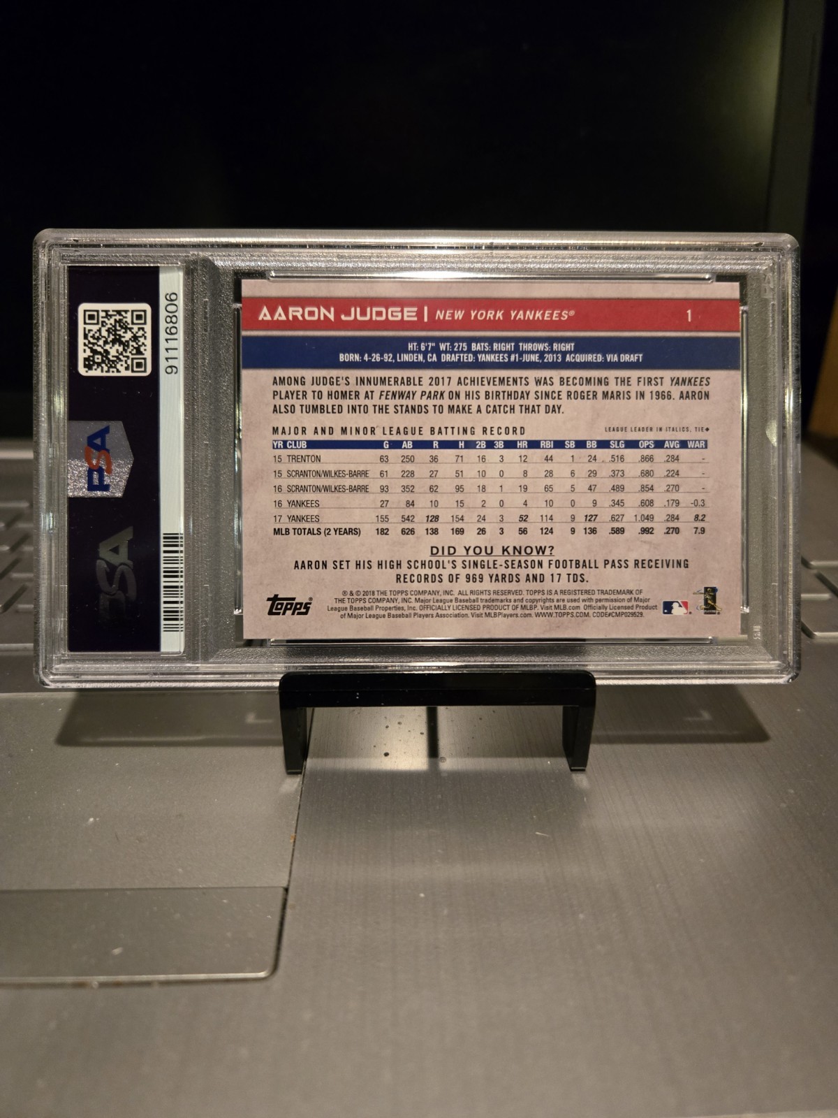 2018 Topps Big League Aaron Judge Players Weekend ALL-RISE #1 Gem Mt. 10 “POP-16