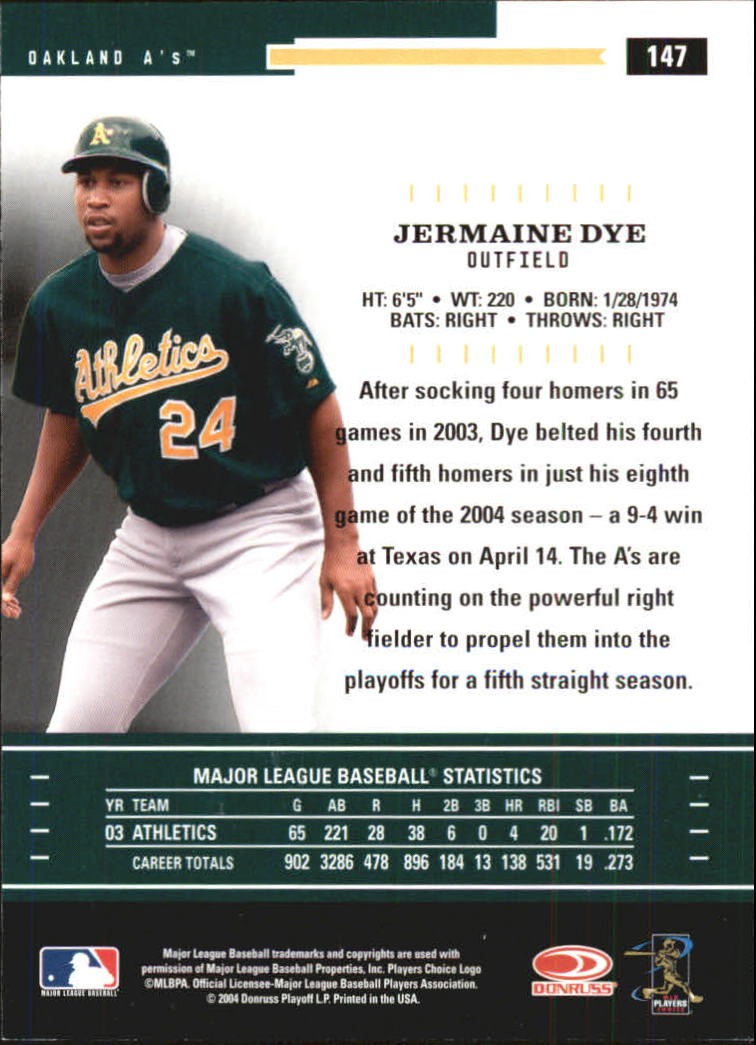 2004 Throwback Threads Baseball Card #147 Jermaine Dye