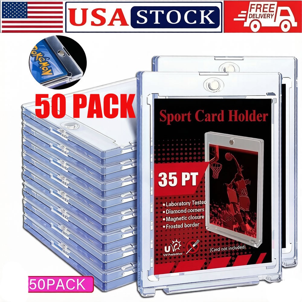 50 Pack Magnetic Trading Sports Card Holders 35pt One-Touch Hard UV Protection
