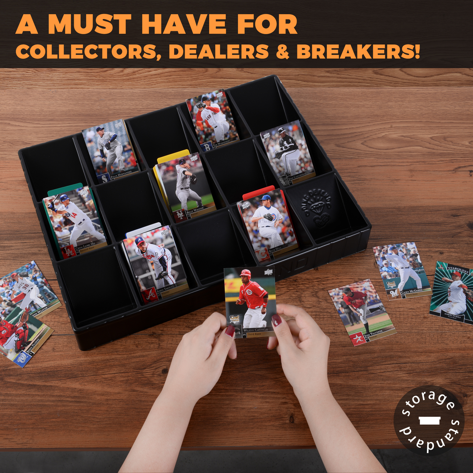 2 Pack Card Sorting Tray – Stackable Trading Card Organizer, 15-Compartment Tray