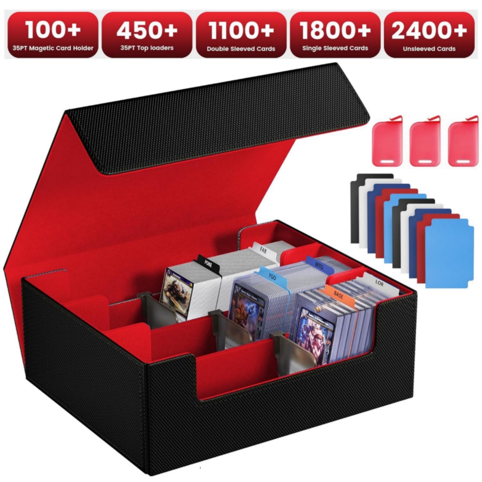 Trading Card Storage Box for 1800, Leather Storage Box with Strong Closure