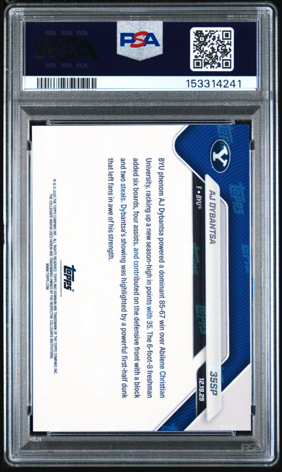 2025 BOWMAN U NOW IMAGE VARIATION #35SP Short Print SP AJ DYBANTSA PSA 10