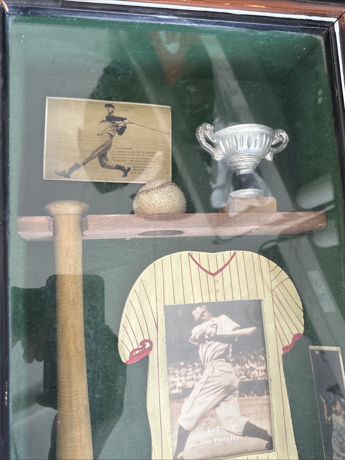Vtg Babe Ruth “Add Your Photo” Baseball Shadow Box Framed 26.5×11.25×3.5in