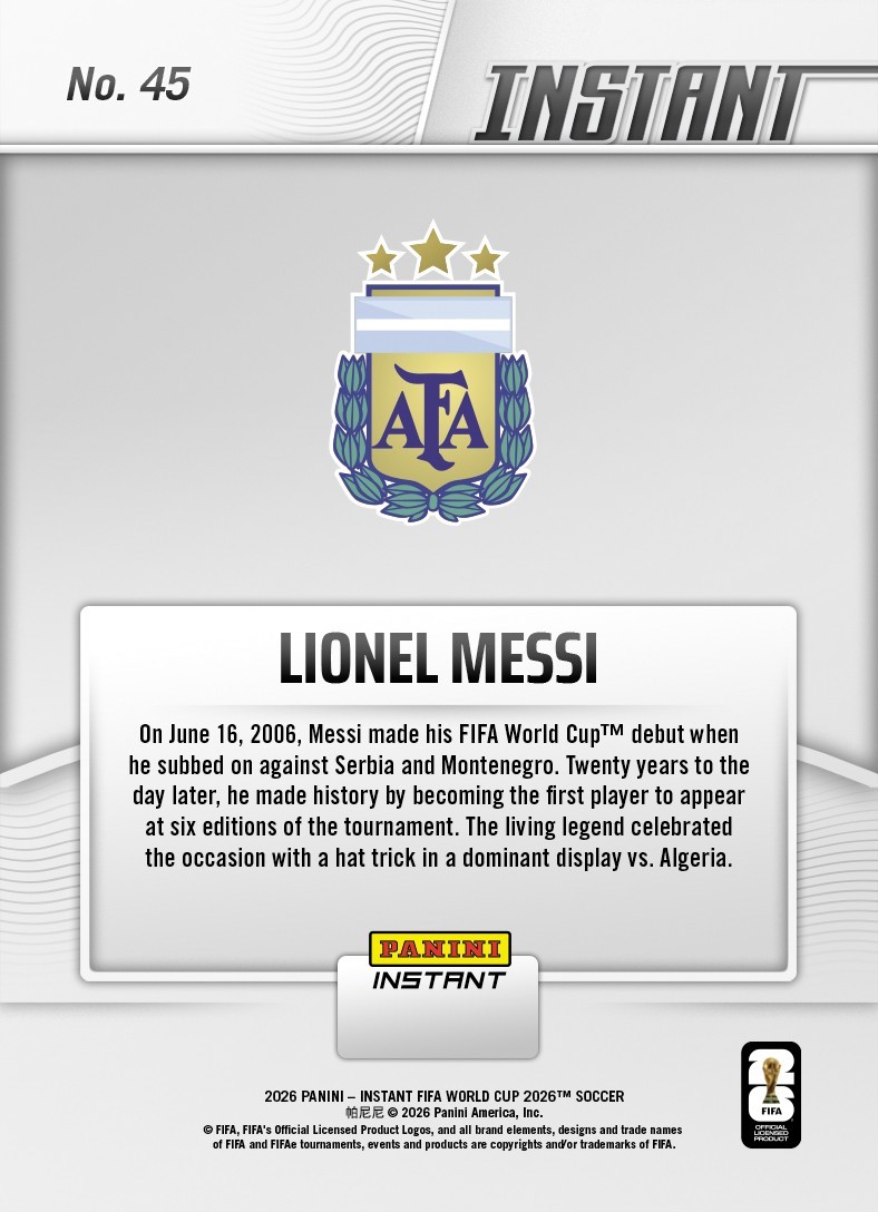 2026 Panini Instant FIFA World Cup #45 Lionel Messi Argentina PRESALE