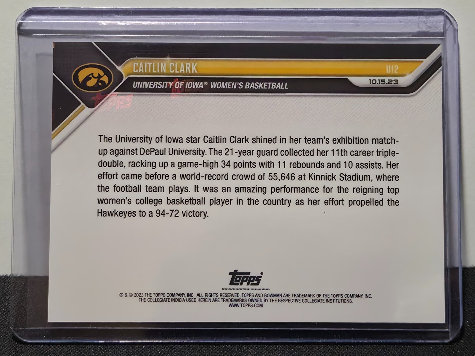 2023 Topps Bowman U Now CAITLIN CLARK #UI2 Kinnick Crossover Triple Double Iowa