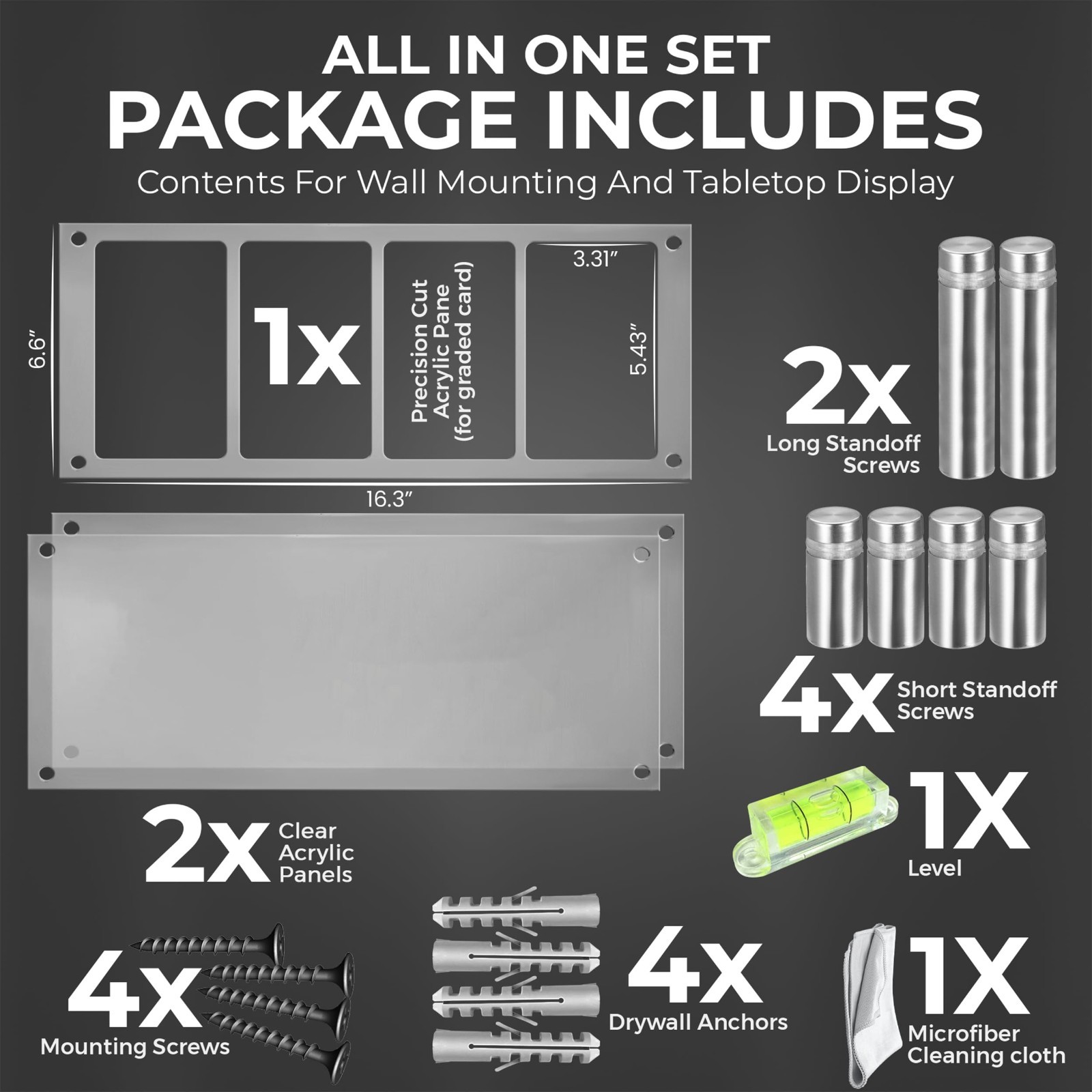 Acrylic Card Display Case for 4 PSA/CGC Slabs – Wall/Tabletop Sports Frame – Dur