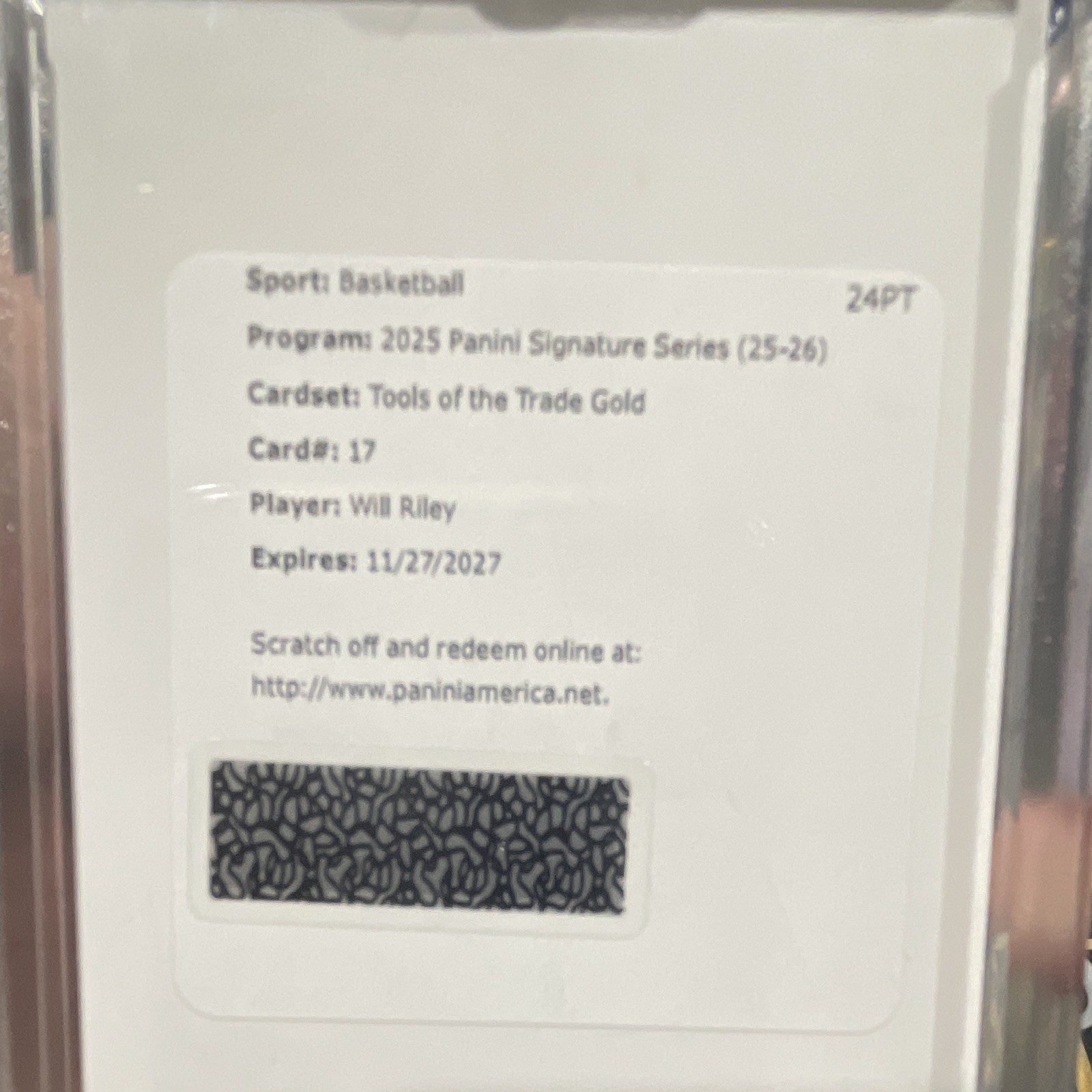 Panini 2025-26 Signature Series Will Riley Tools of the Trade Gold #17 RD 24Pt