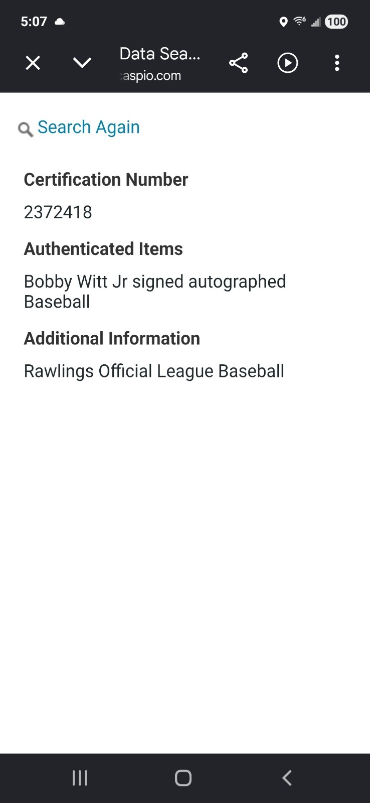 BOBBY WITT JR. Hand-Signed Autographed Baseball with COA and (Protective Case)