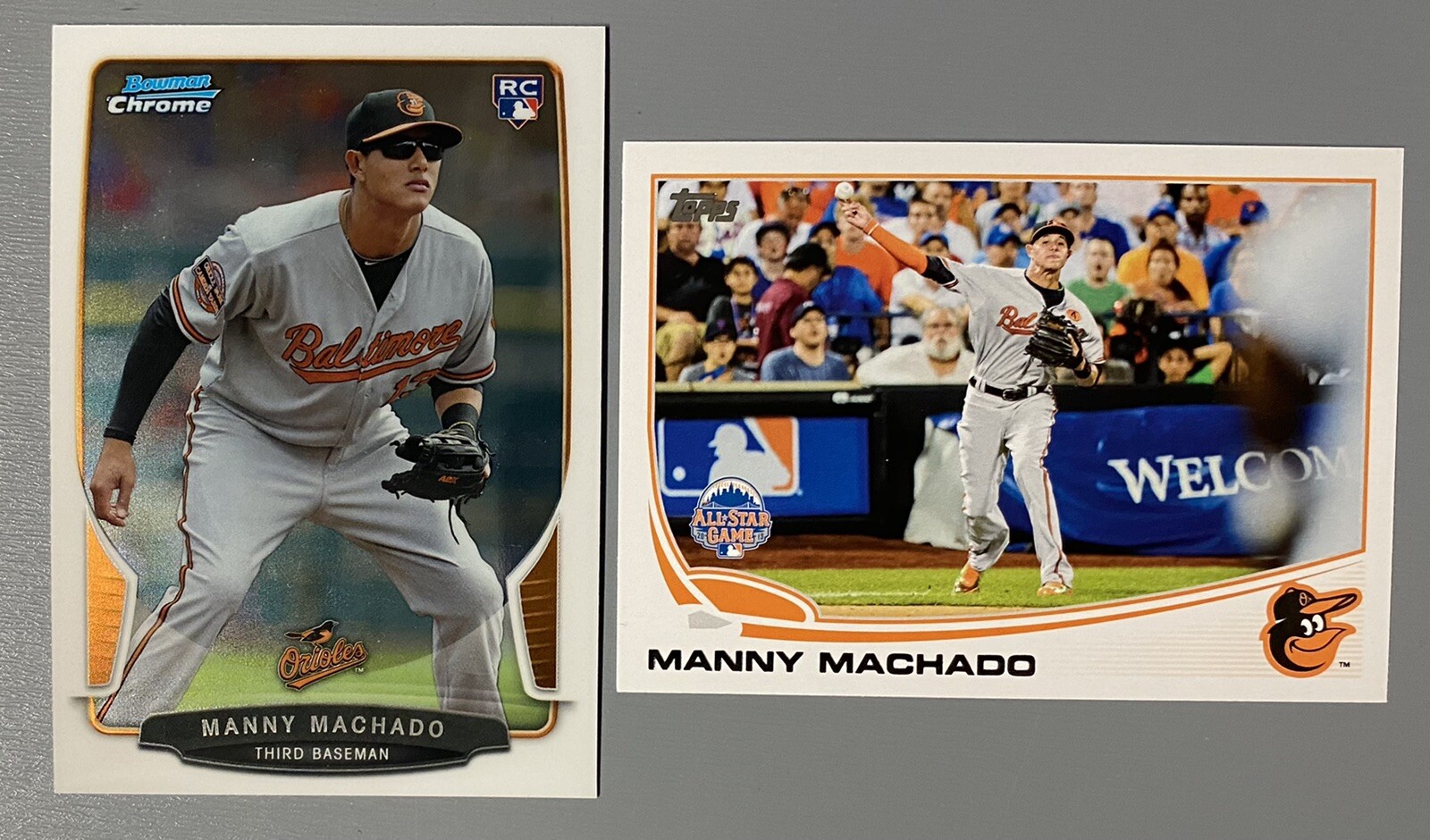 Two 2013 Manny Machado RC: Bowman Chrome Rookie #205, Topps Update Series #US216