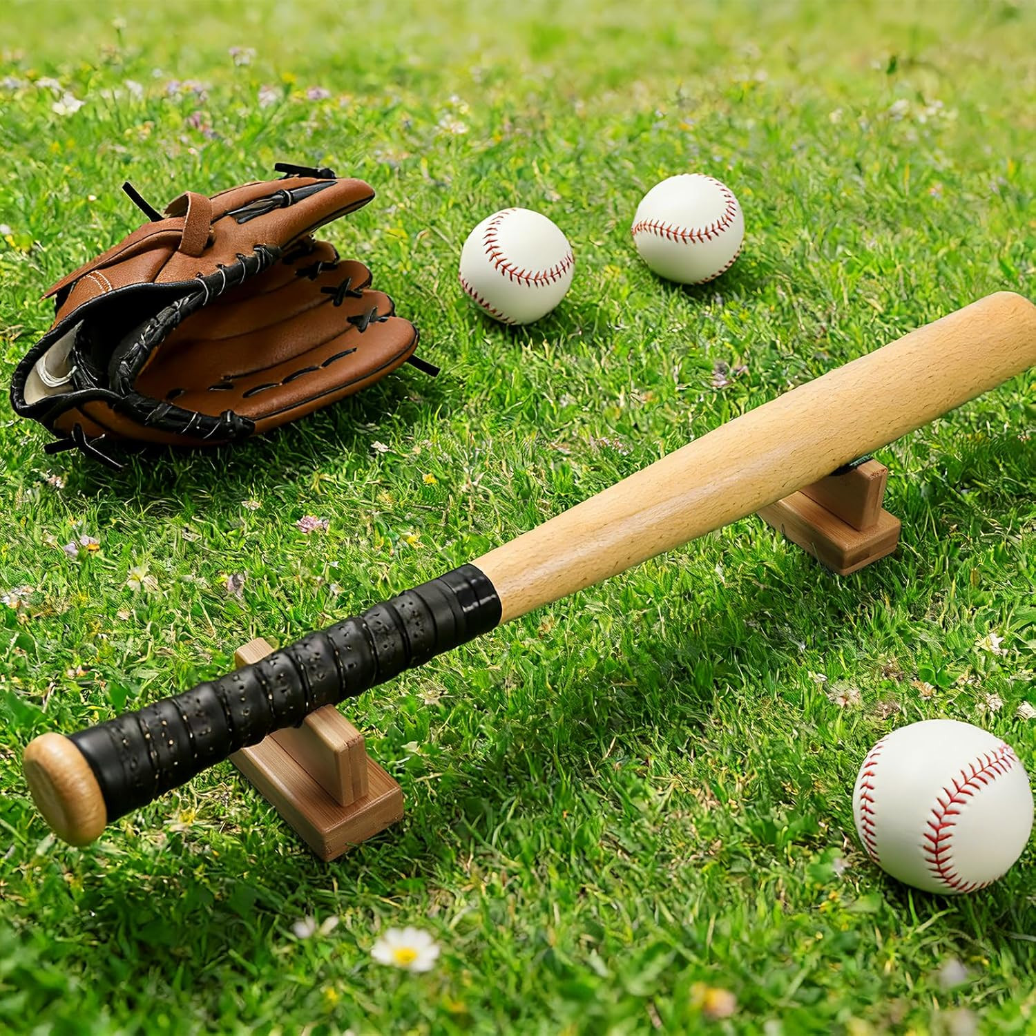 Baseball Bat Display Case – 2PCS Sturdy Stand, Horizontal Rack, Burlywood