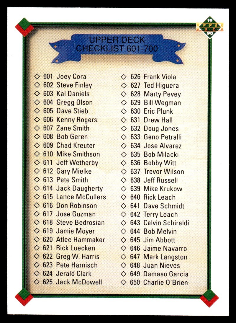 Checklist 601-700/683 Mickey Weston 1990 Upper Deck #700B 31957 Baseball Card