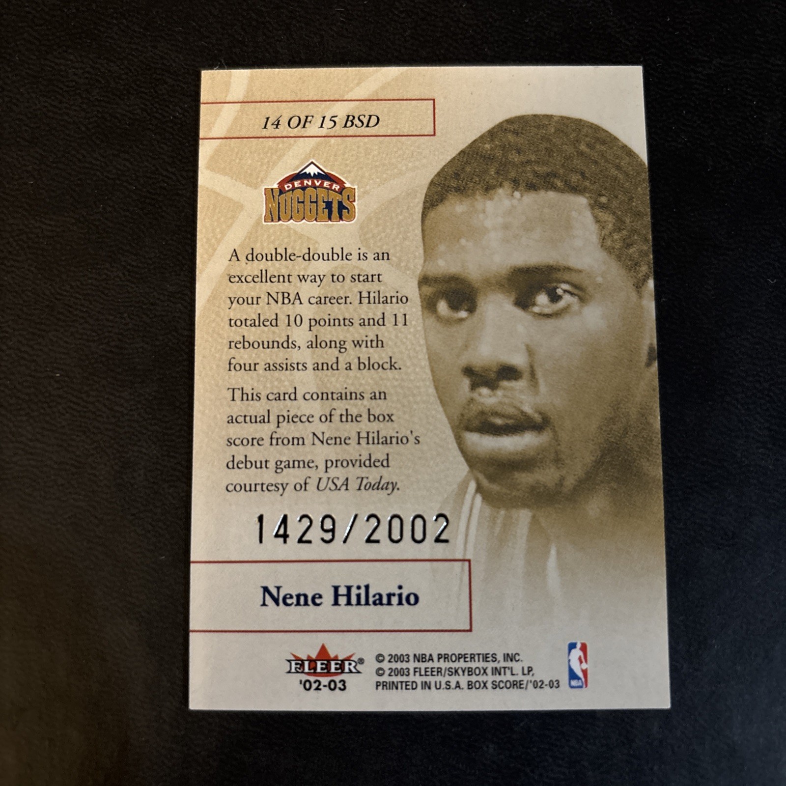 2002-03 Fleer Box Score – Box Score Debut Nene #14 BSD /2002 (RC)