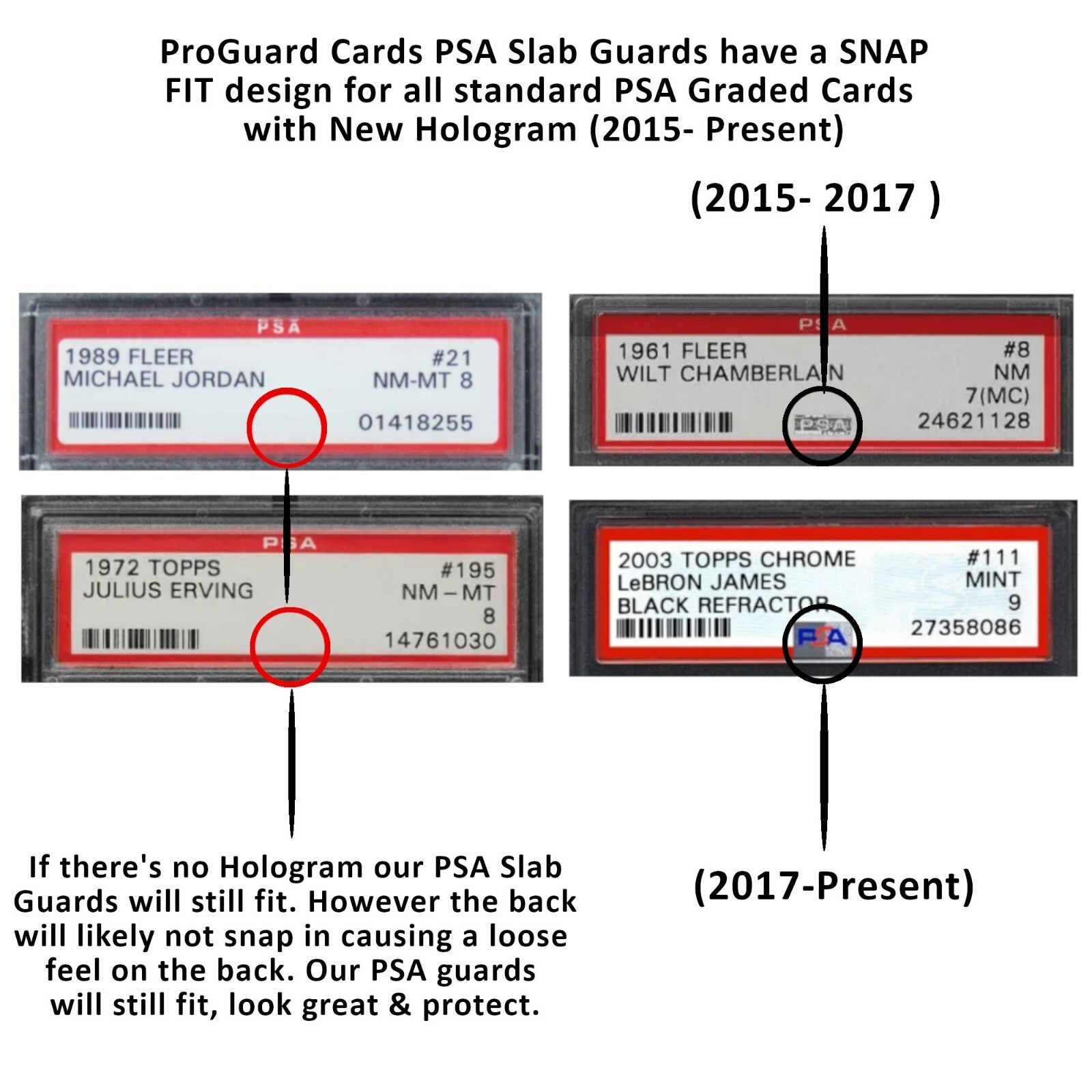 1-100 Pack PSA Slab Guards for Standard Graded PSA Slabs – Multicolor Options