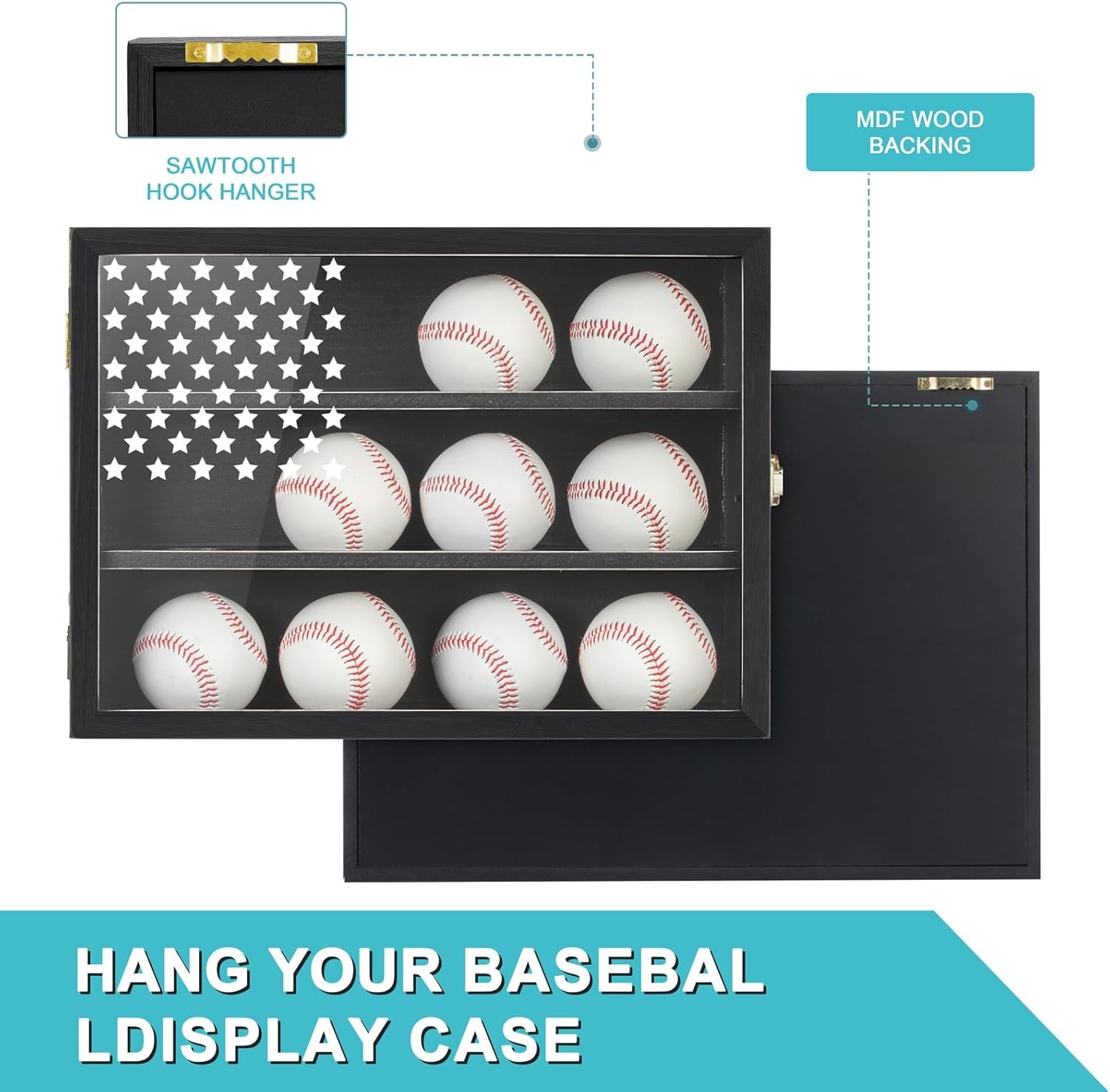 Retro Baseball Display Case Holds 12 Balls, 11″X16″ Baseball Storage Box with HD