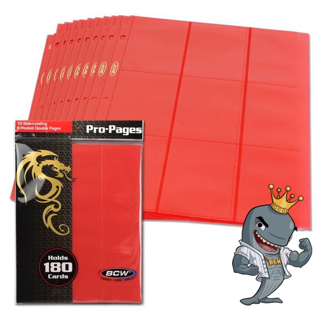 BCW Pro Double-Sided 9-Pocket Pages 10ct Pack – Red (Side Load) FREE SHIP