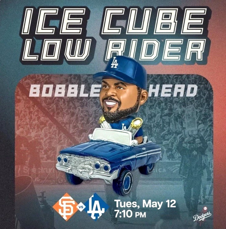 Ice Cube 2026 LA Dodgers Low Rider Trophy Bobblehead SGA Lowrider