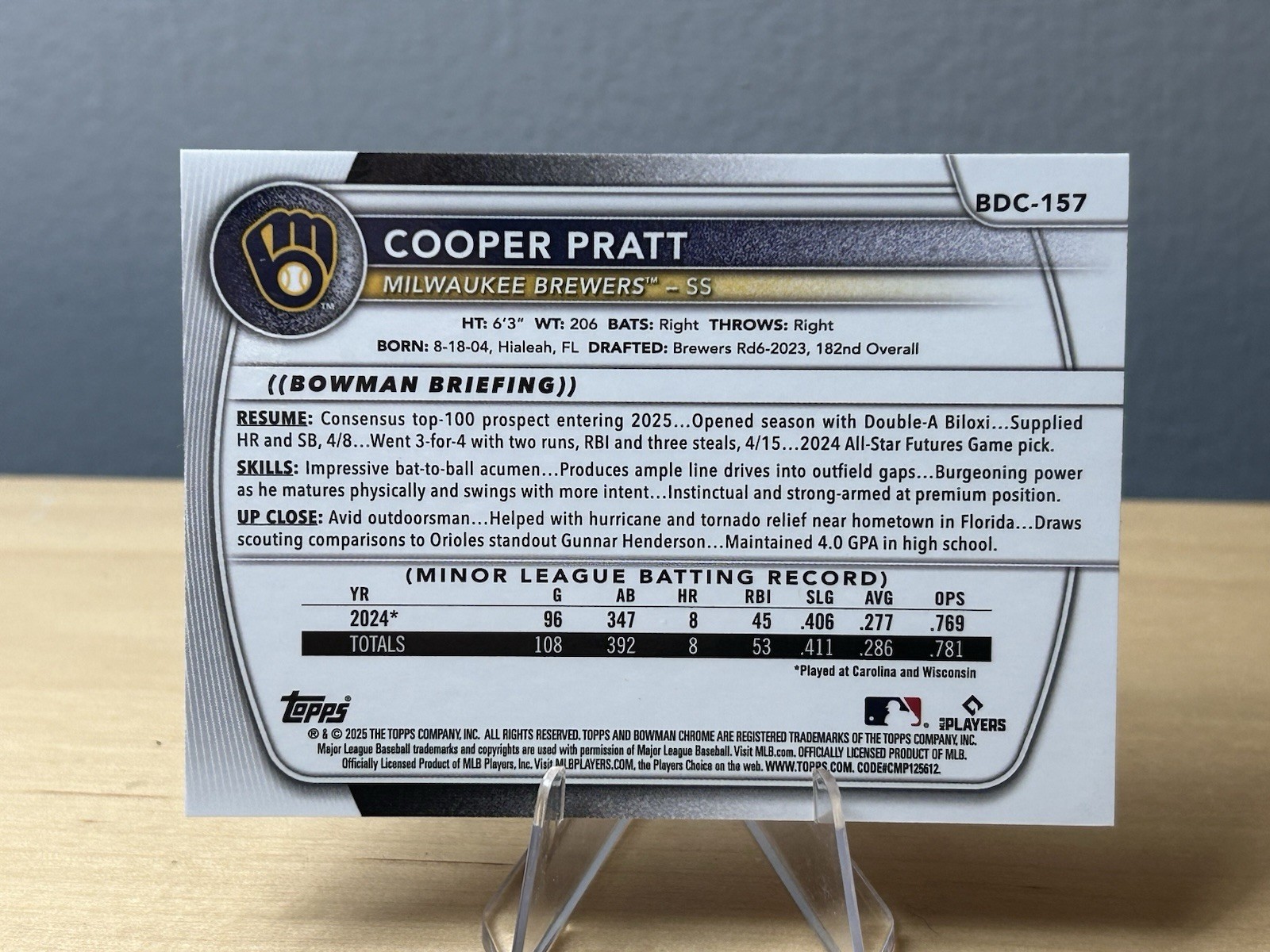 2025 Bowman Draft – Chrome Cooper Pratt #BDC-157 Purple Refractor /250