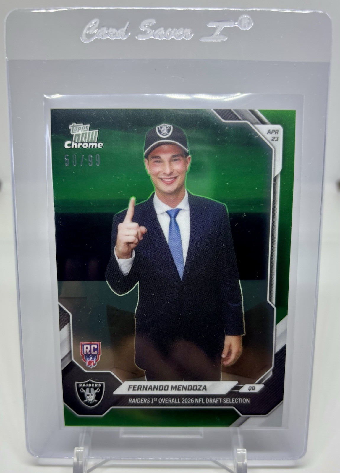 🔥2026 Topps Chrome Fernando Mendoza 1st RC Draft Night Green Parallel SP /99