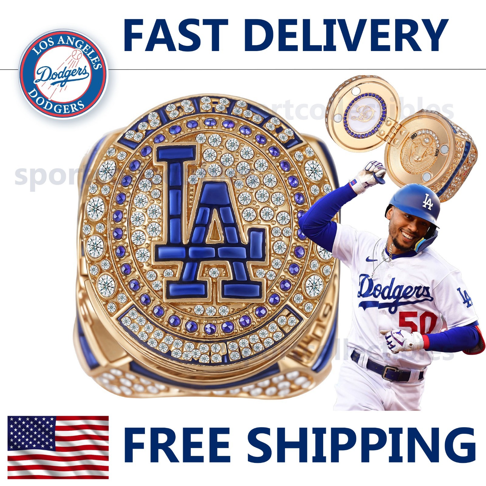 2024 LA Dodgers World Series Ring – BETTS #50 NEW – Fan Gift – MLB Replica Ring