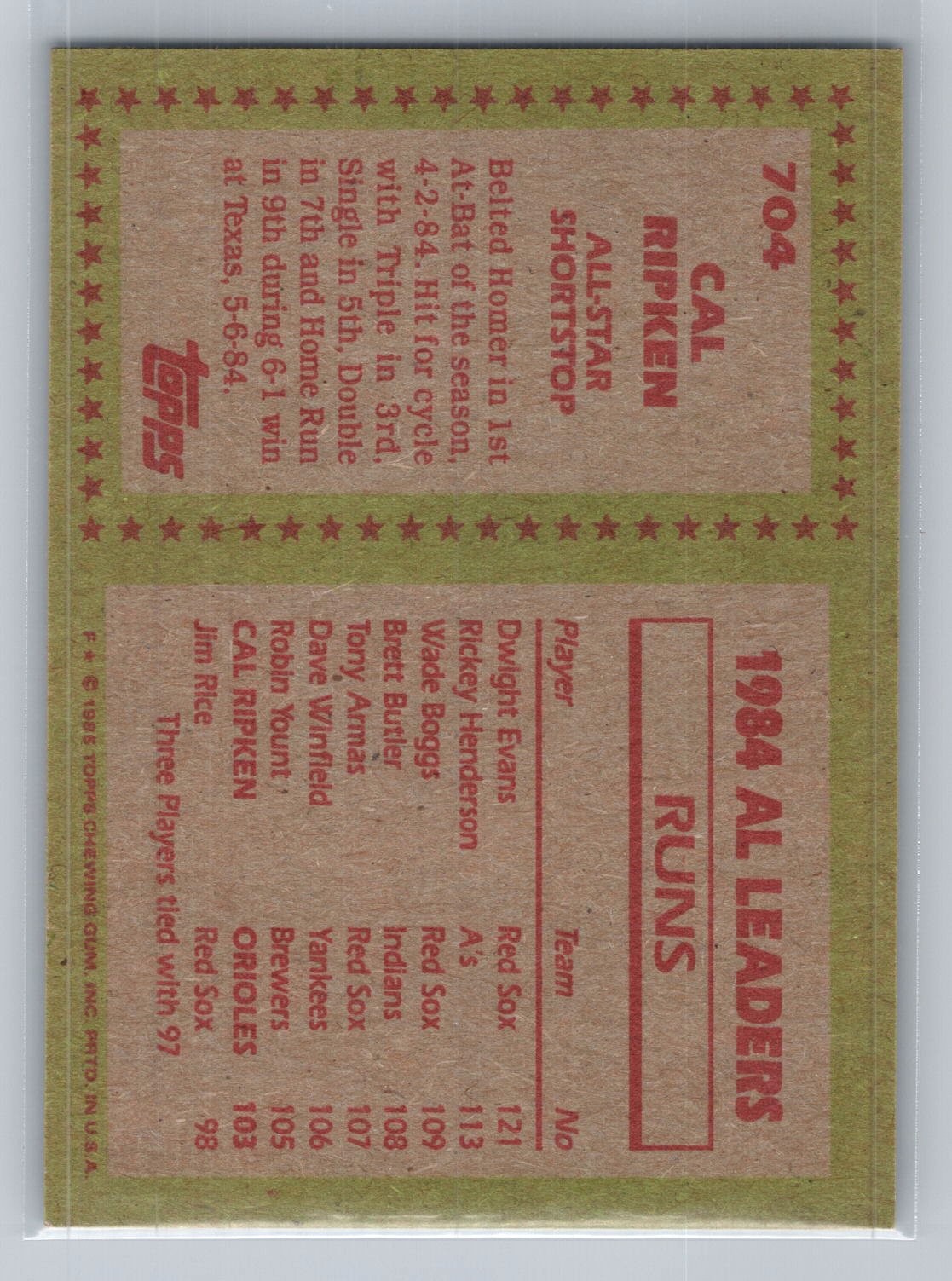 1985 Topps #704 Cal Ripken