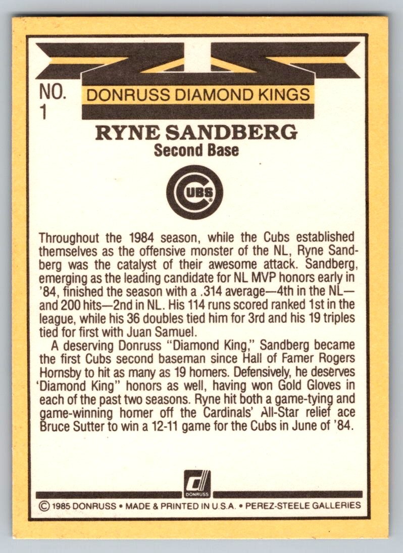 1985 Donruss #1 Ryne Sandberg