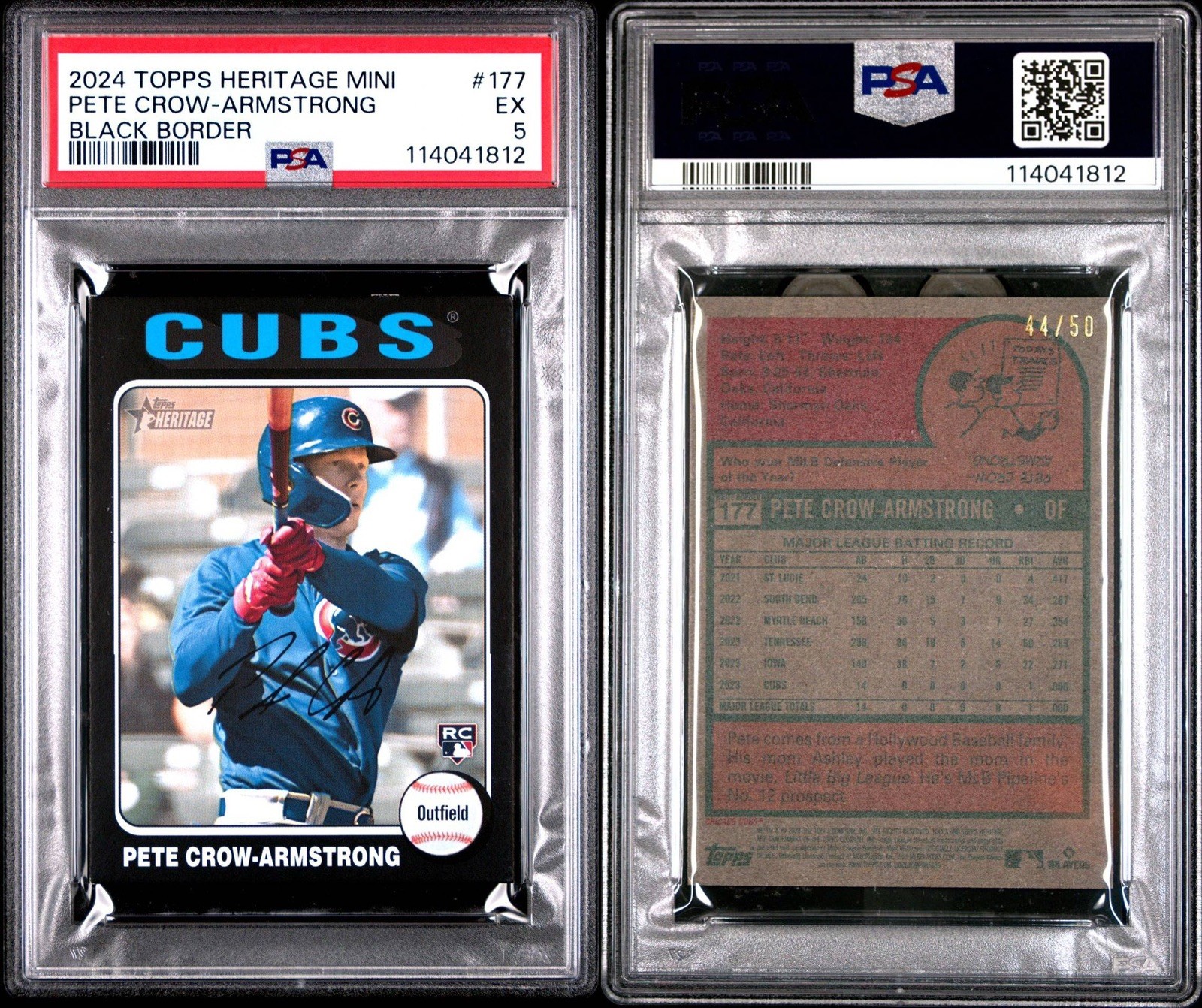 2024 Topps Heritage Mini Black Border #/50 Pete Crow-Armstrong #177 PSA 5