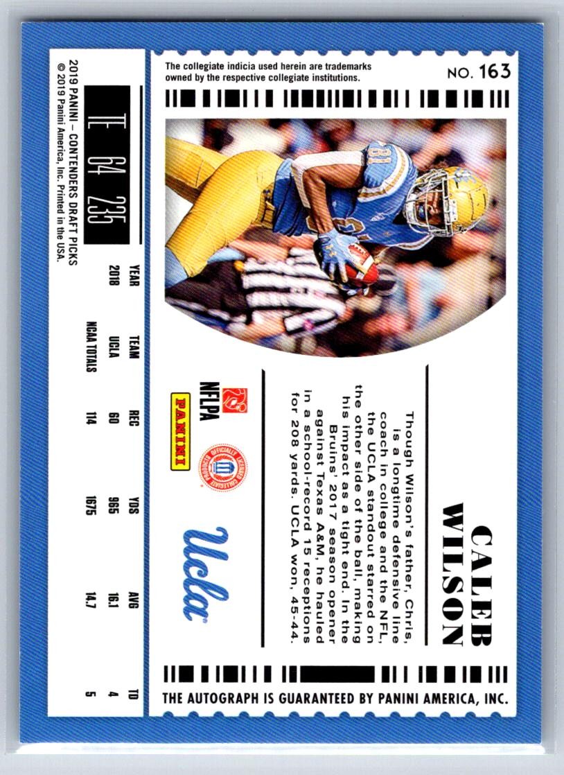 2019 Panini Contenders Draft Picks Collegiate #163 Caleb Wilson RC AUTO
