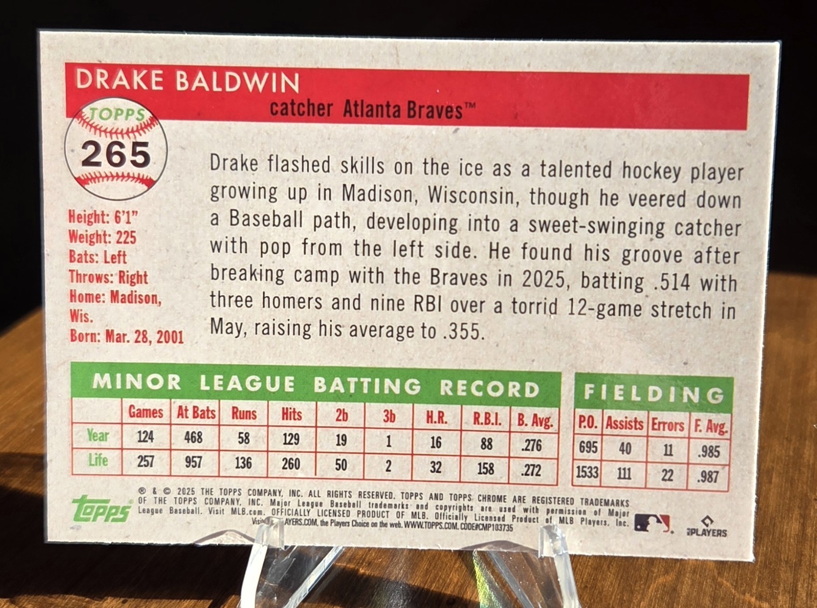 2025 Topps Chrome Platinum Drake Baldwin #265 Blue Prism Refractor RC Braves🔥🐸