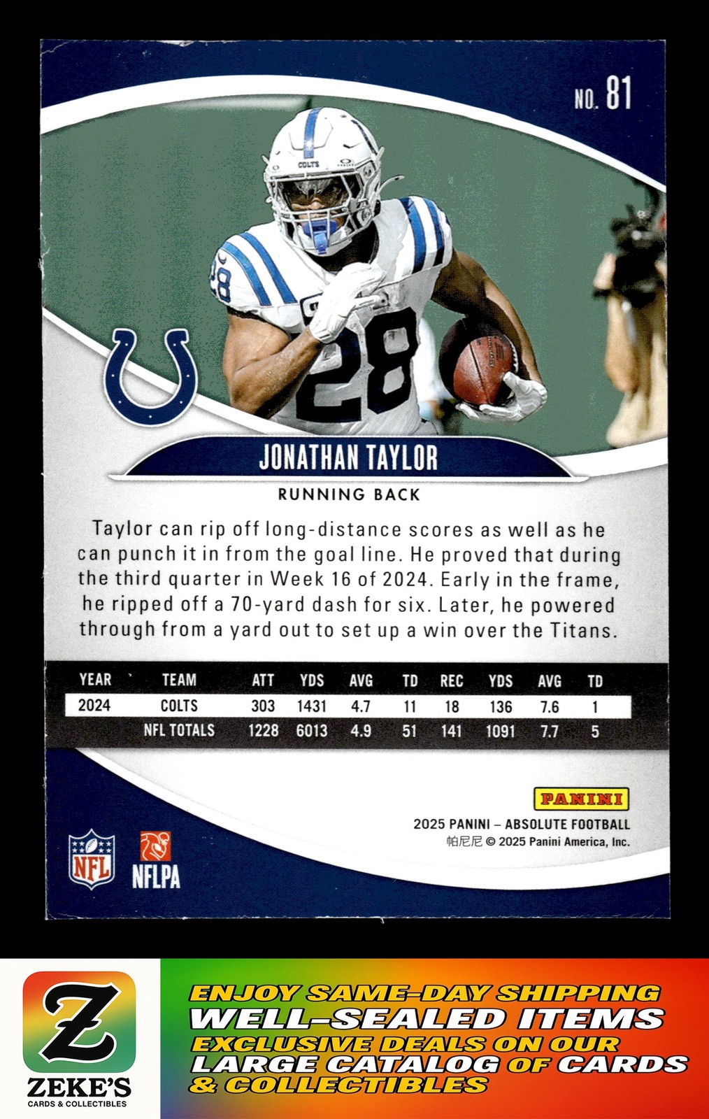 2025 Panini Absolute #81 Jonathan Taylor Retail