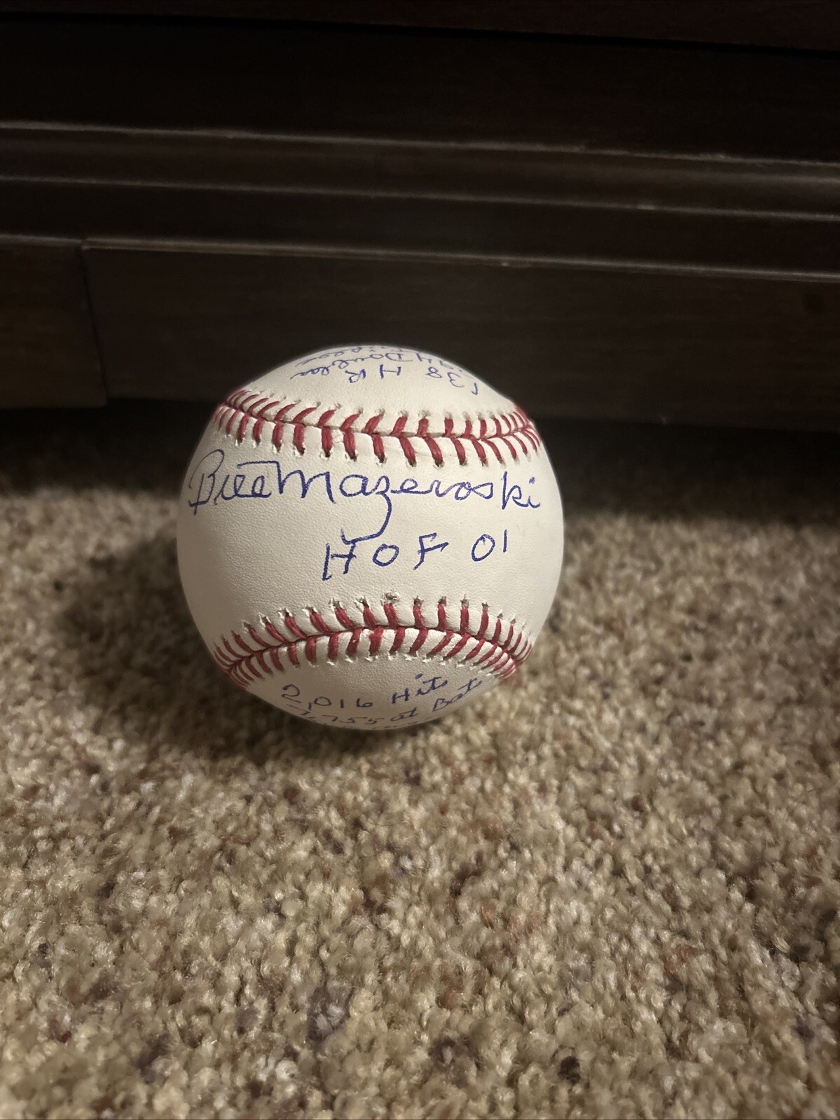 Bill Mazeroski AUTOGRAPHED Career Stats Ball (Multiple Inscriptions)