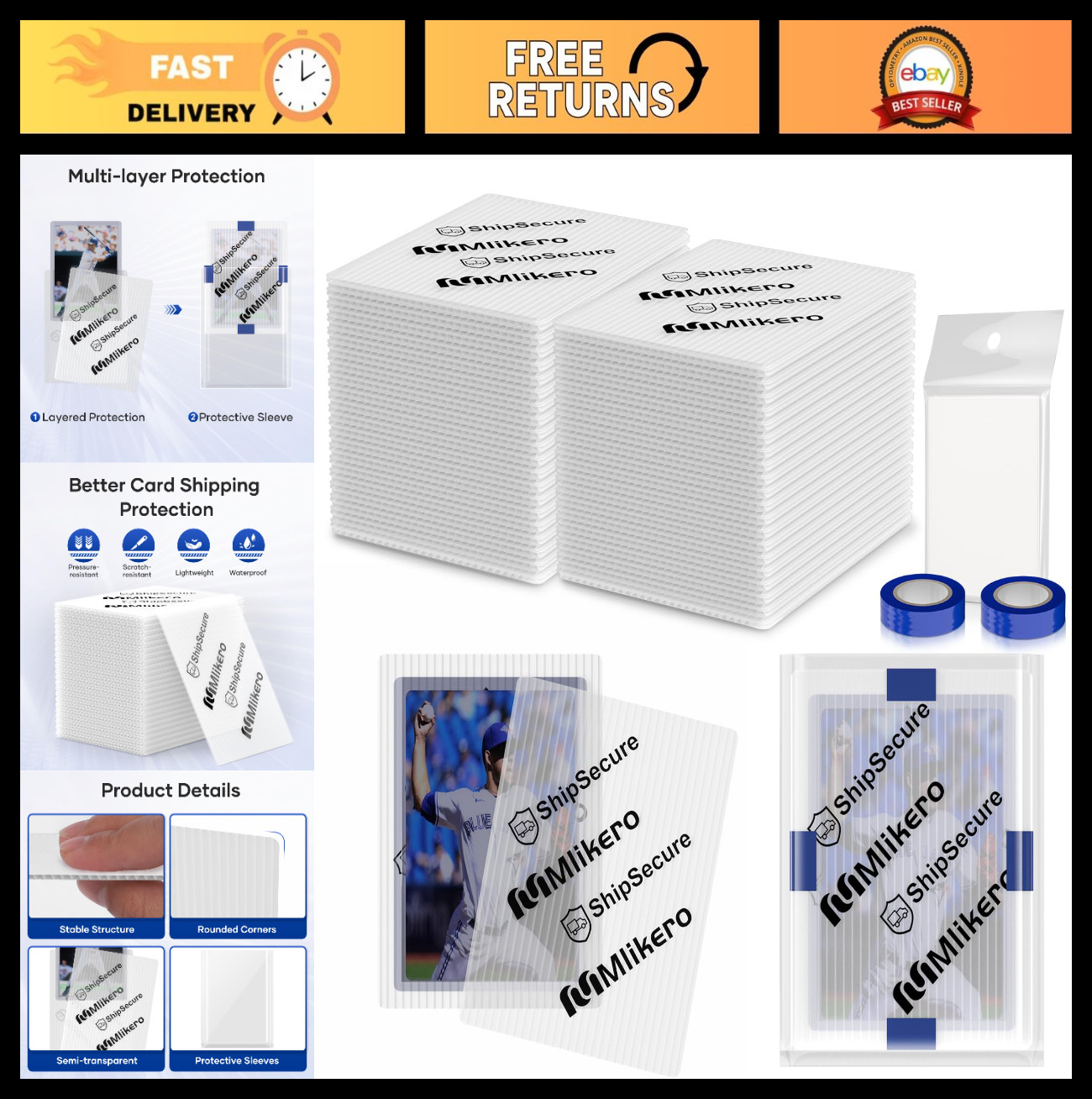 120 Pack Trading Card Protectors 3.5” x 4.5” Plastic Sleeves with Tape for Shi