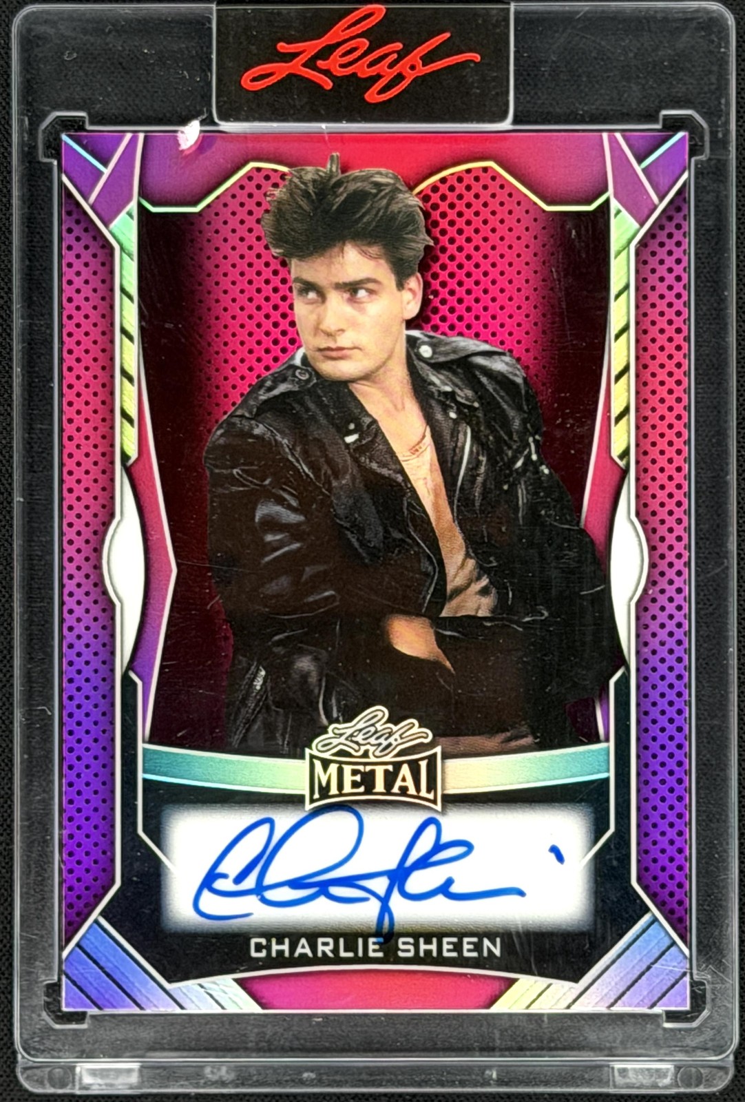 Charlie Sheen 2025 Leaf Metal Authentics Autographs Prismatic Pink #MA-CS1 /5