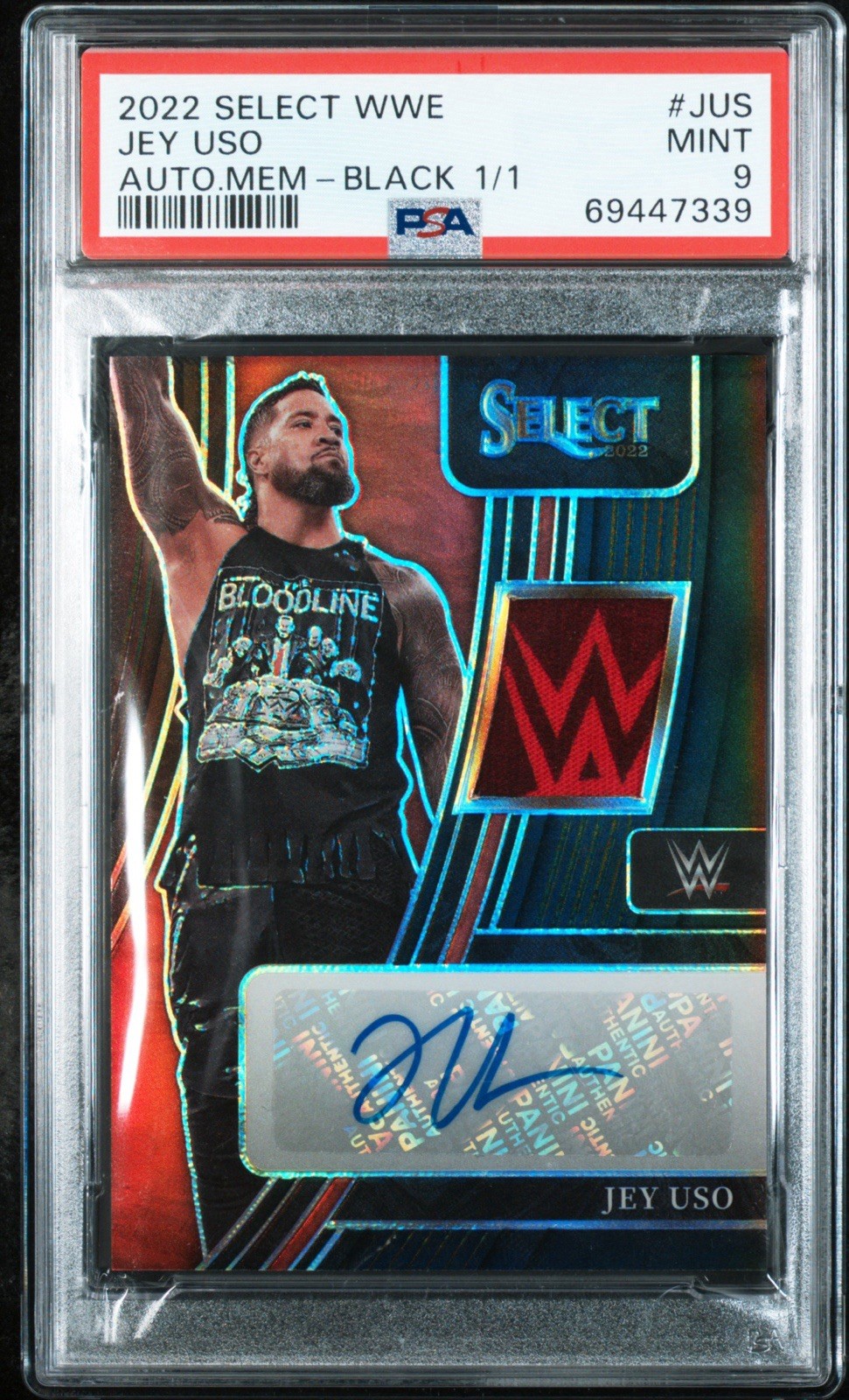 2022 Panini Select WWE Jey Uso Autographed WWE Logo Black 1/1 PSA 9