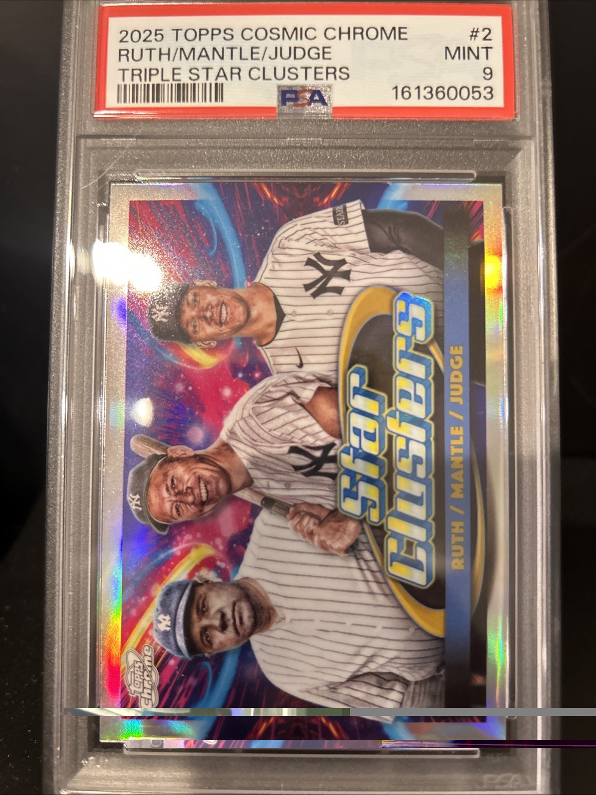 2025 Topps Cosmic Chrome – Triple Star Clusters Babe Ruth, Mickey Mantle, Aaron