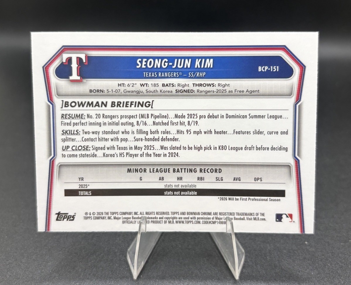 2026 Bowman Chrome Seong-Jun Kim #BCP-151 Mojo Refractor Rangers