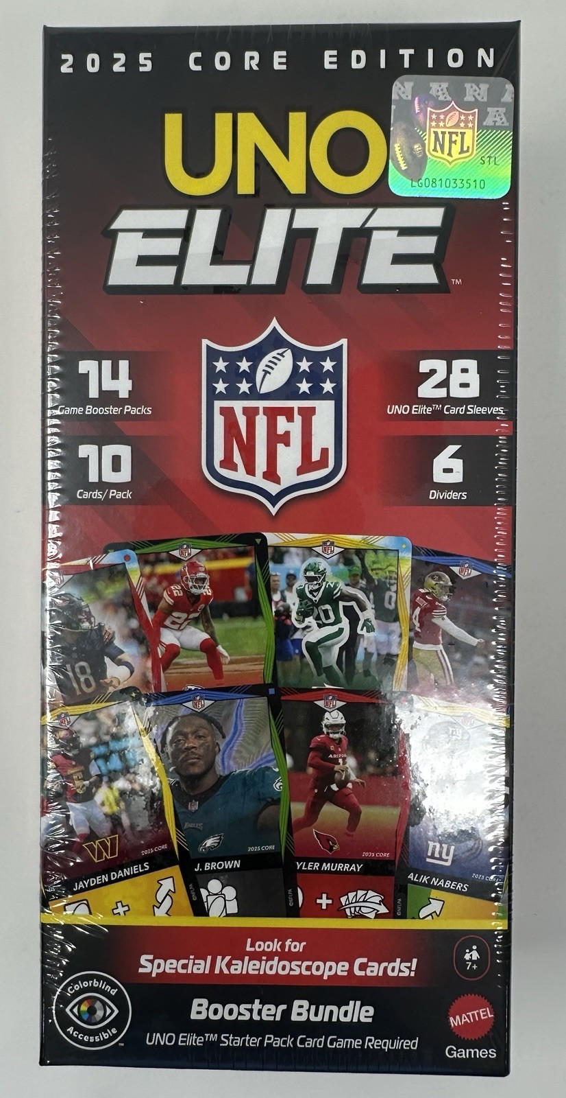 UNO Elite NFL 2025 Core Edition Booster Bundle Box 14 Packs 140 Cards Mattel NEW