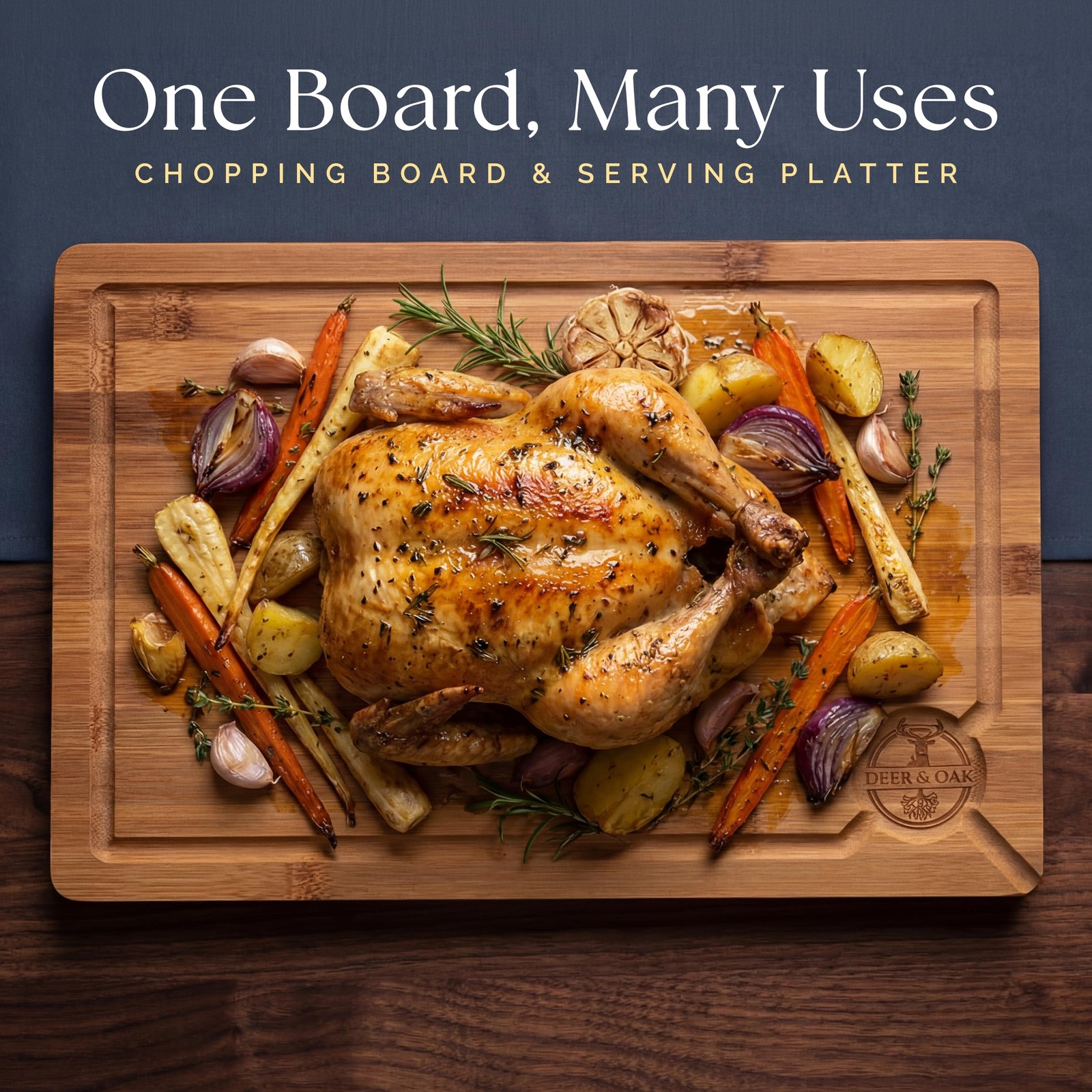 Deer & Oak Large Carbonized Cutting Board 15″ x 9.8″ x 0.8″, Large, Natural