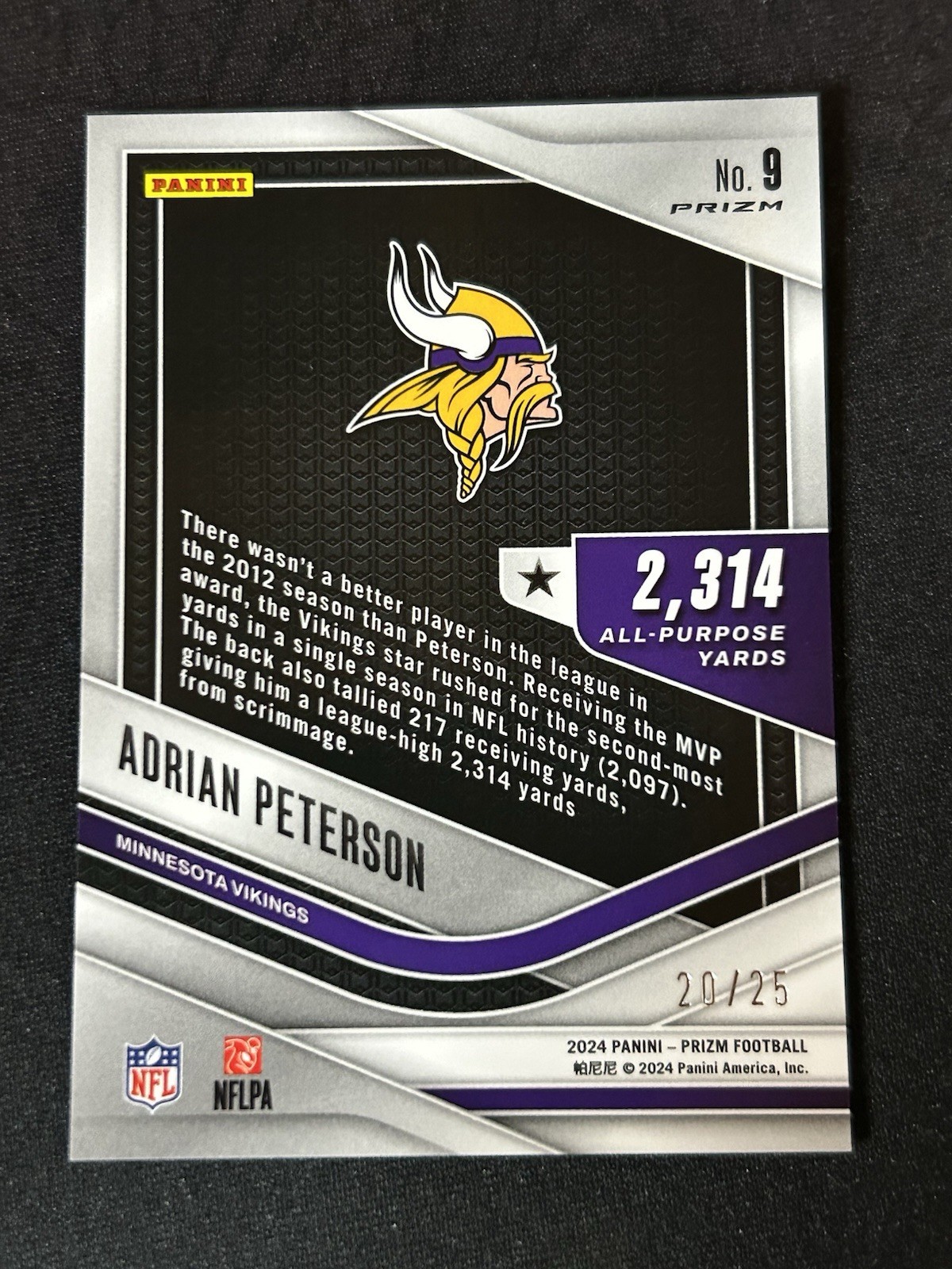 2024 Panini Prizm – All Purpose Adrian Peterson #9 Mojo Prizm /25 Vikings