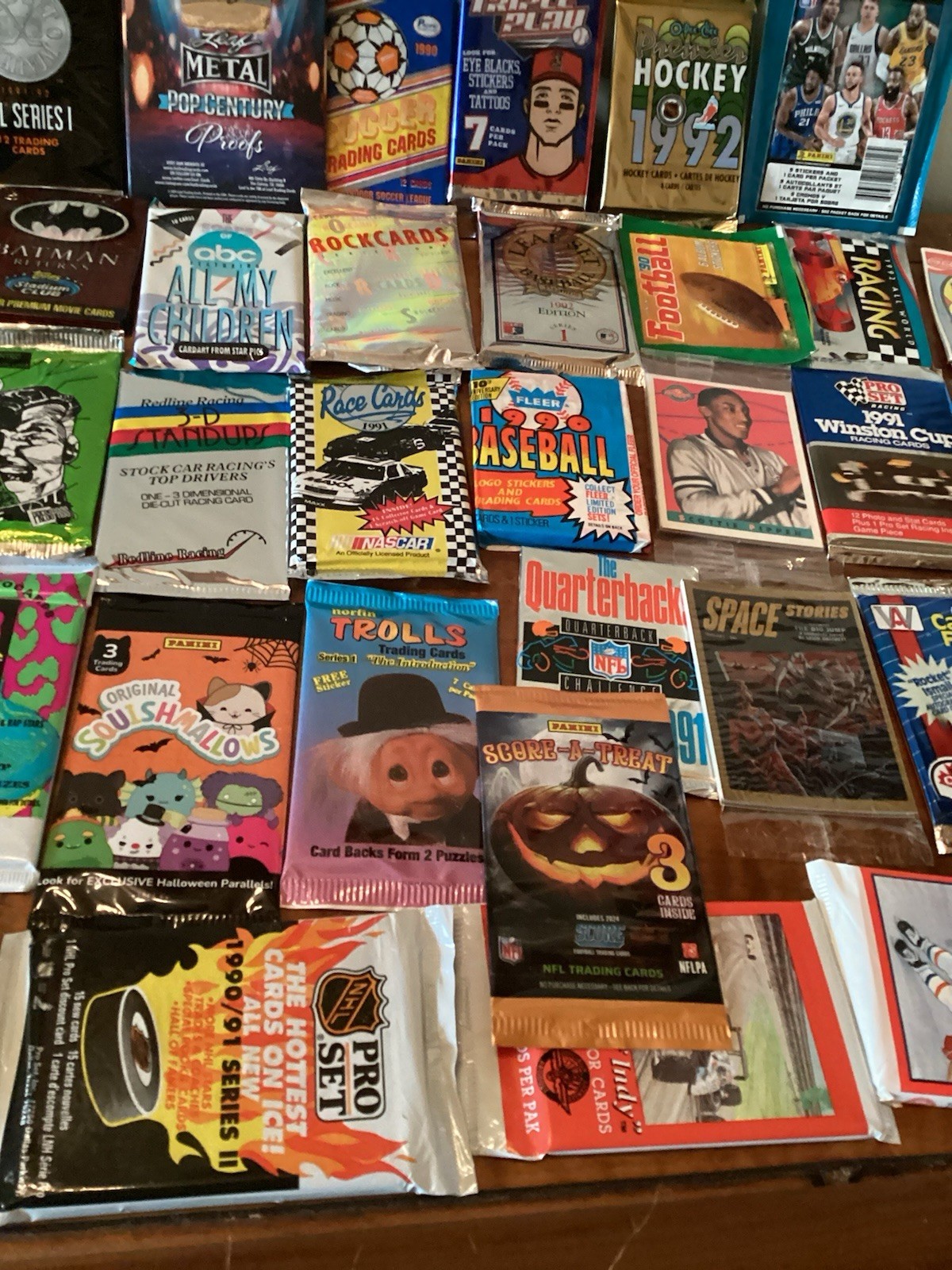 Lot of 50 Diff Random Unopened Packs Sport & Non Sport with 1 LEAF METAL proof
