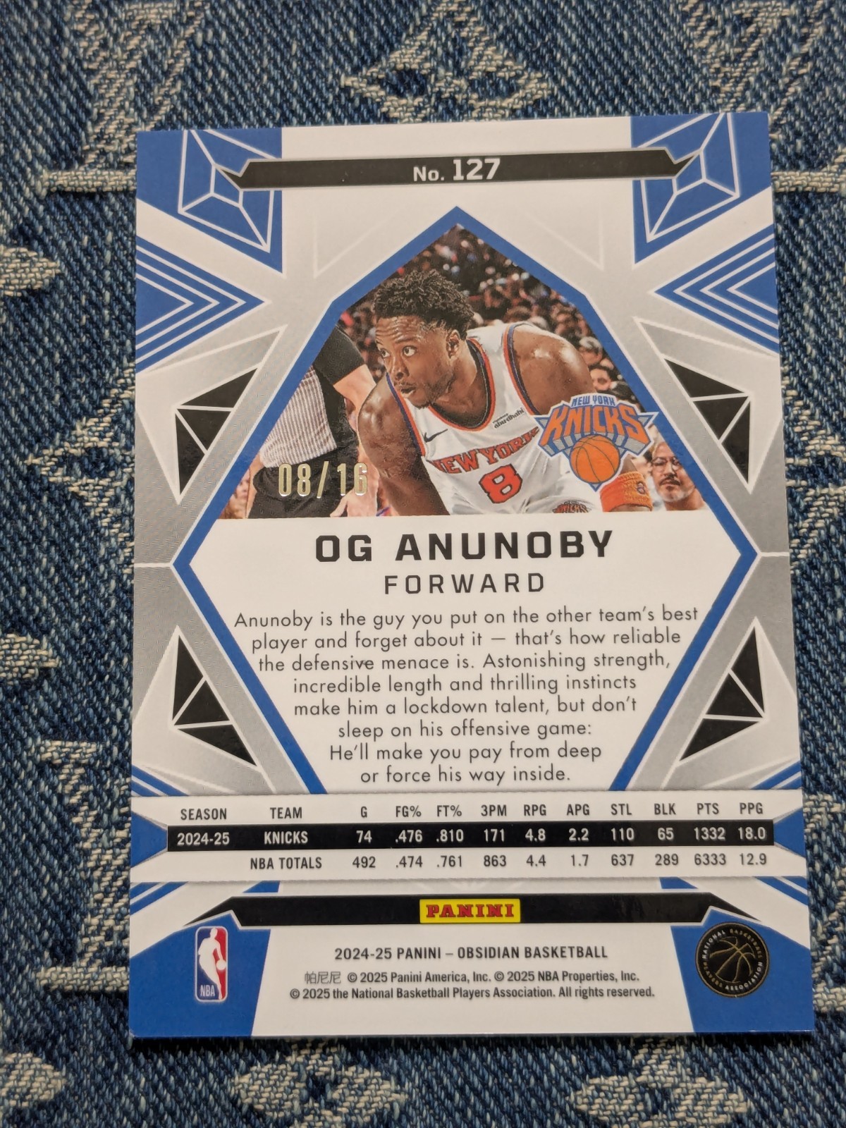 2024-25 Panini Obsidian OG Anunoby Electric Etch Martian FOTL 8/16 Jrsy# eBay1/1