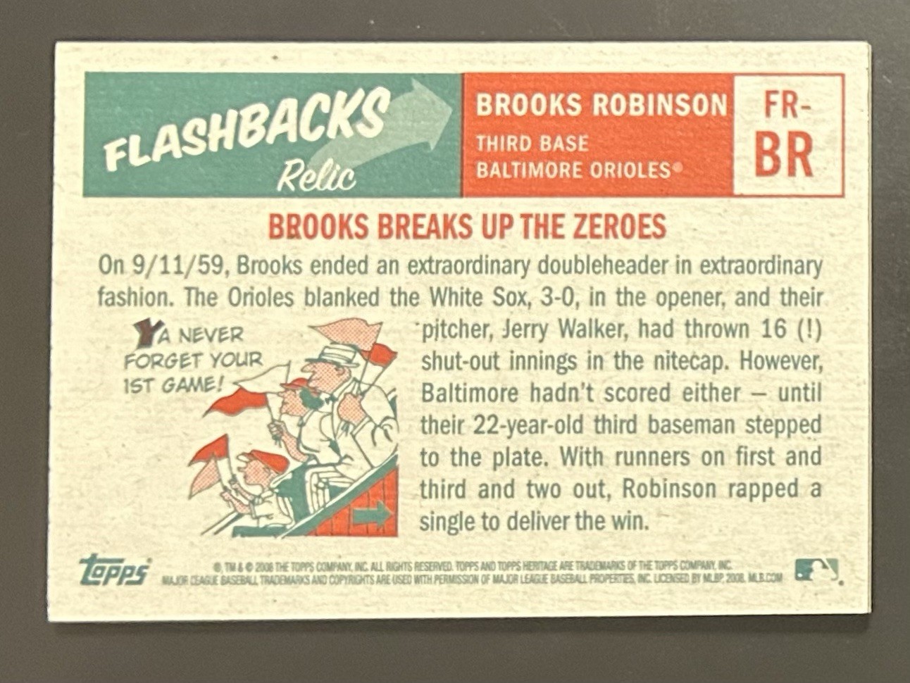 2008 Topps Heritage Flashbacks Relics Brooks Robinson #FR-BR Stadium Seat