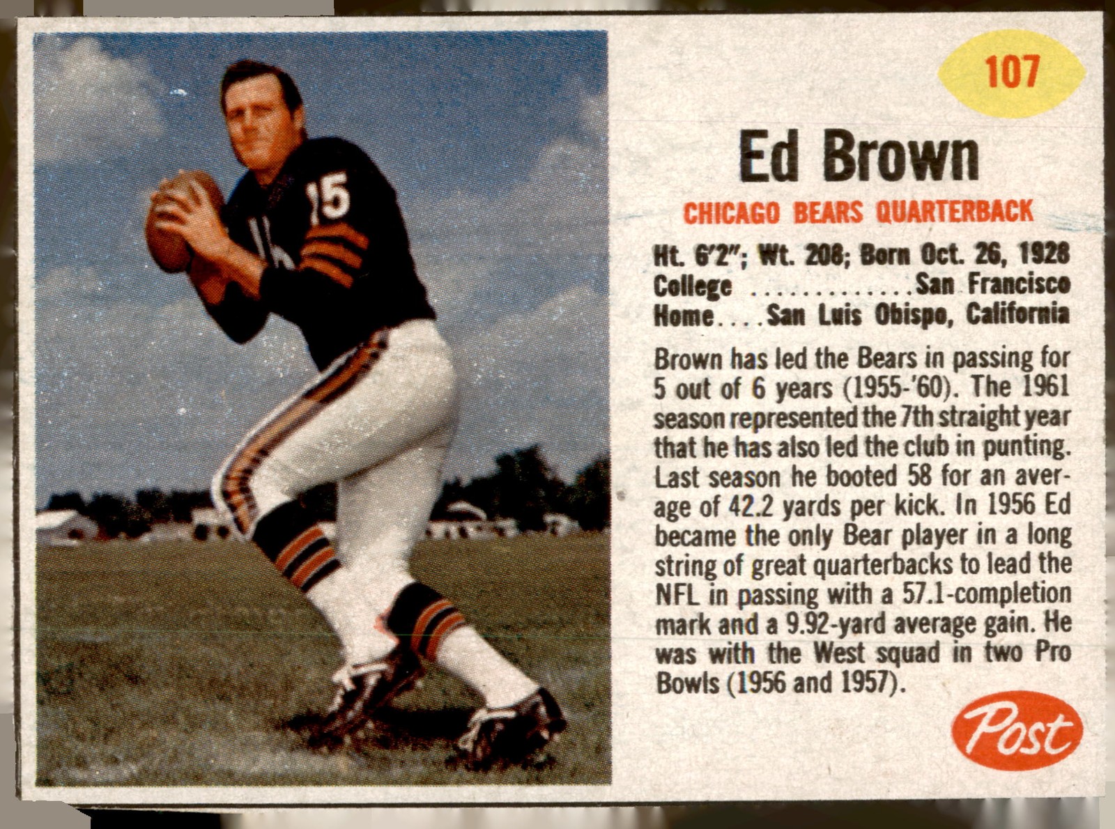 1962 Post Cereal #107 Ed Brown